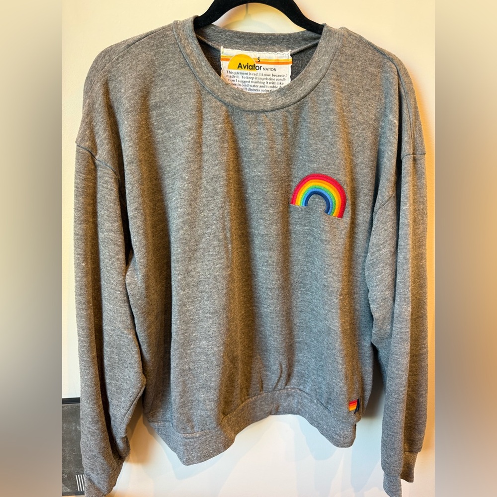 Aviator Nation Rainbow Relaxed Crew Embroidered Sweatshirt - Size Small